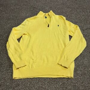 Polo by Ralph Lauren Mens Yellow Cotton 1/4 Zip Mock Neck Pullover Sweater